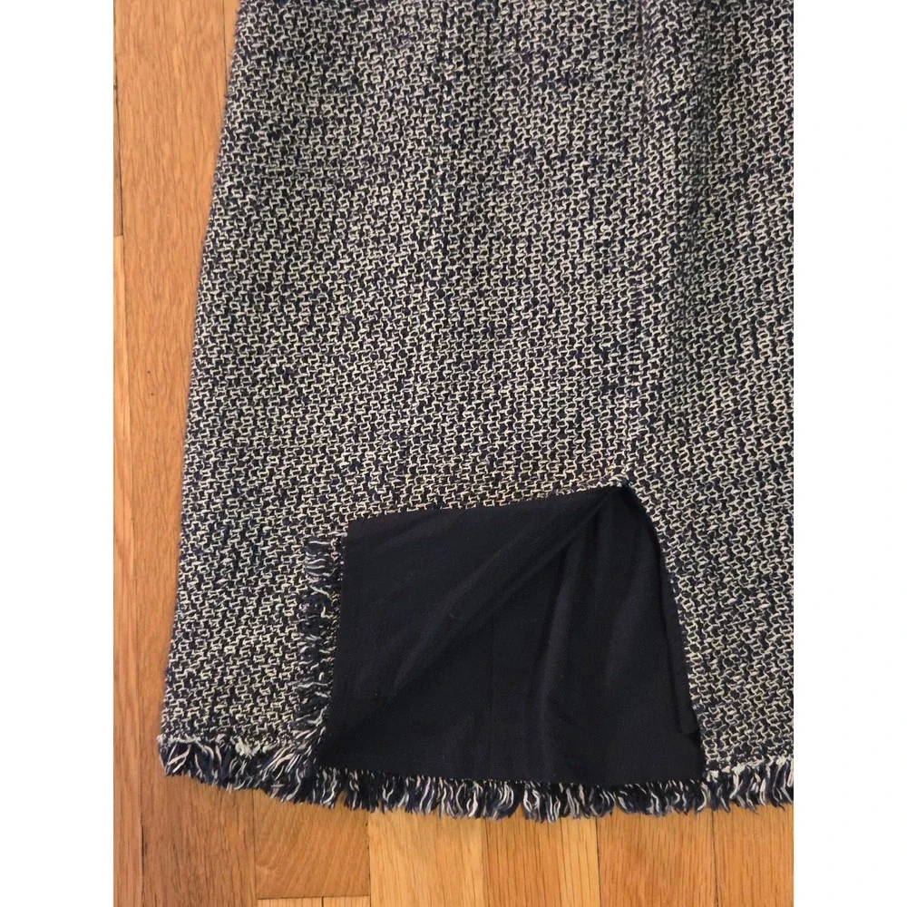 Rebecca Taylor Navy + Cream Confetti Tweed Boucle Fringe Sheath Work Dress Sz 2 - Picture 12 of 13